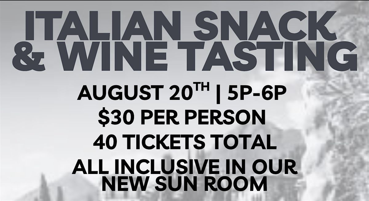 Italian Snack & Wine Tasting @ Sahm's Ale House in Village of West Clay