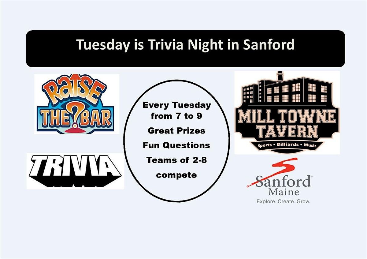 Raise the Bar Trivia Tuesdays at Mill Towne Tavern in Sanford