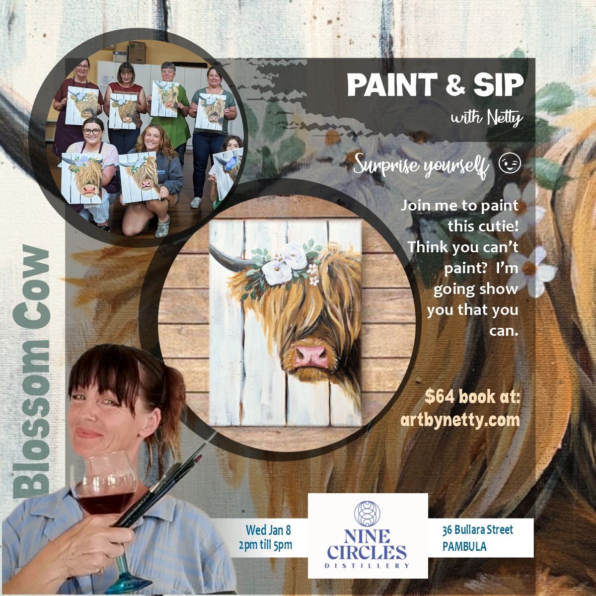 Blossom Cow Paint and Sip Party