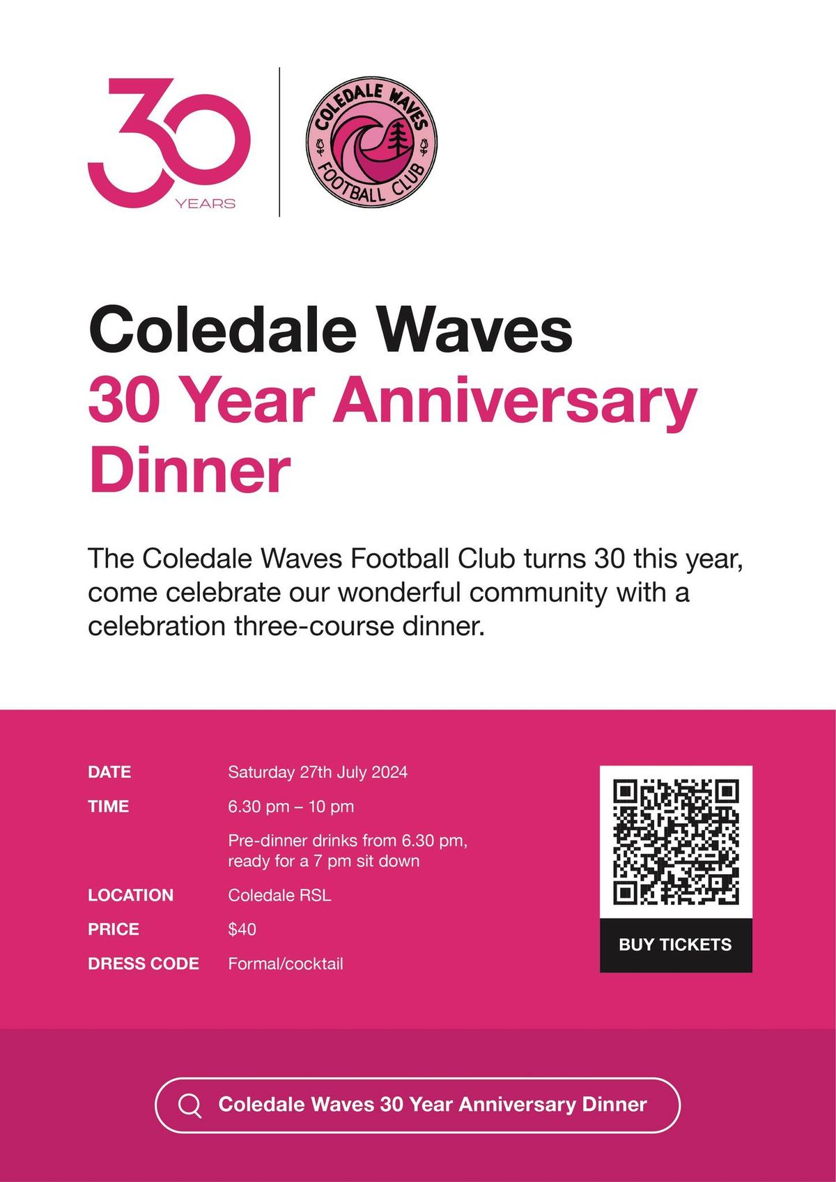 Coledale Waves 30 Year Anniversary Dinner