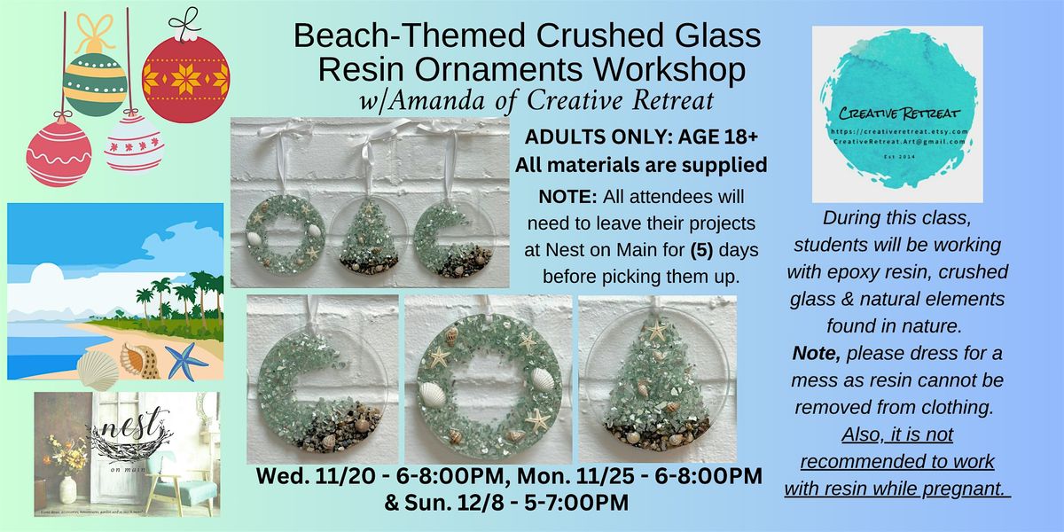 Beach-Themed Crushed Glass Resin Ornaments Workshop w\/Amanda