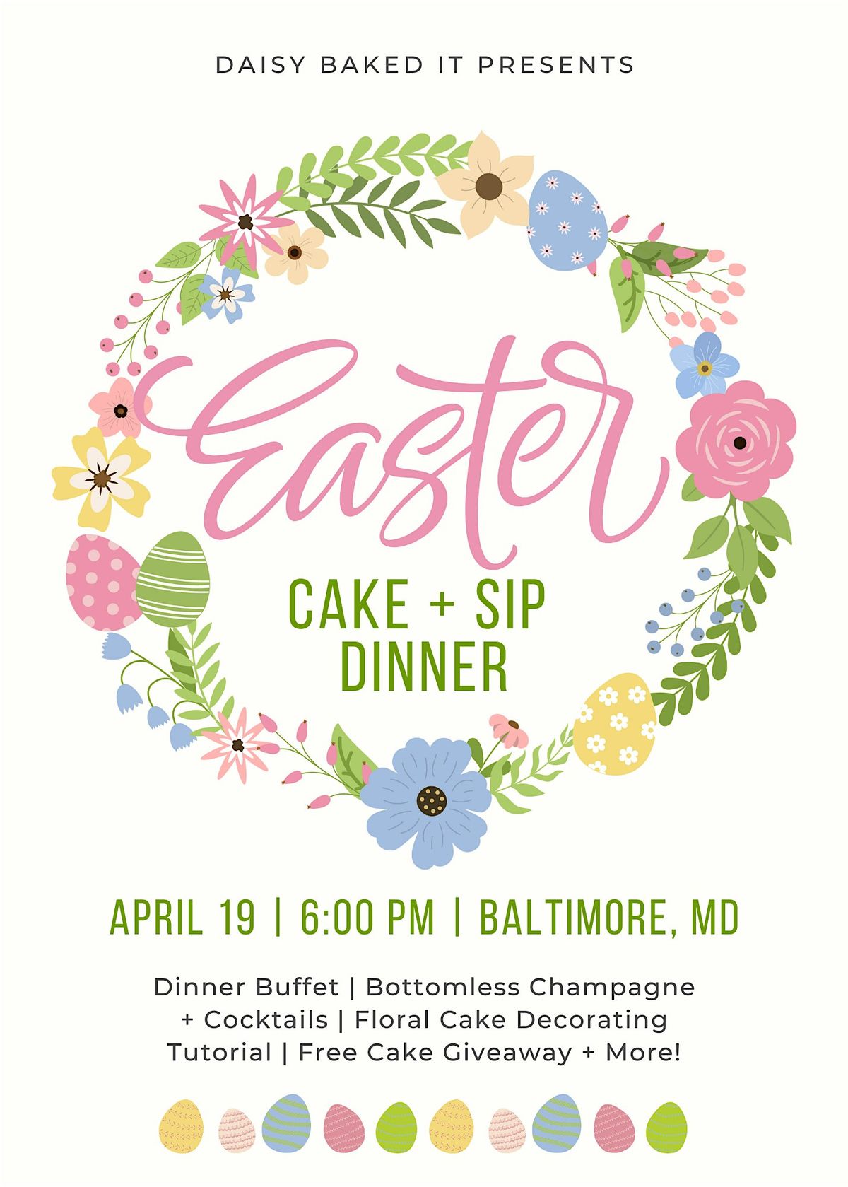 Easter Cake + Sip Dinner: A Cake Decorating Experience