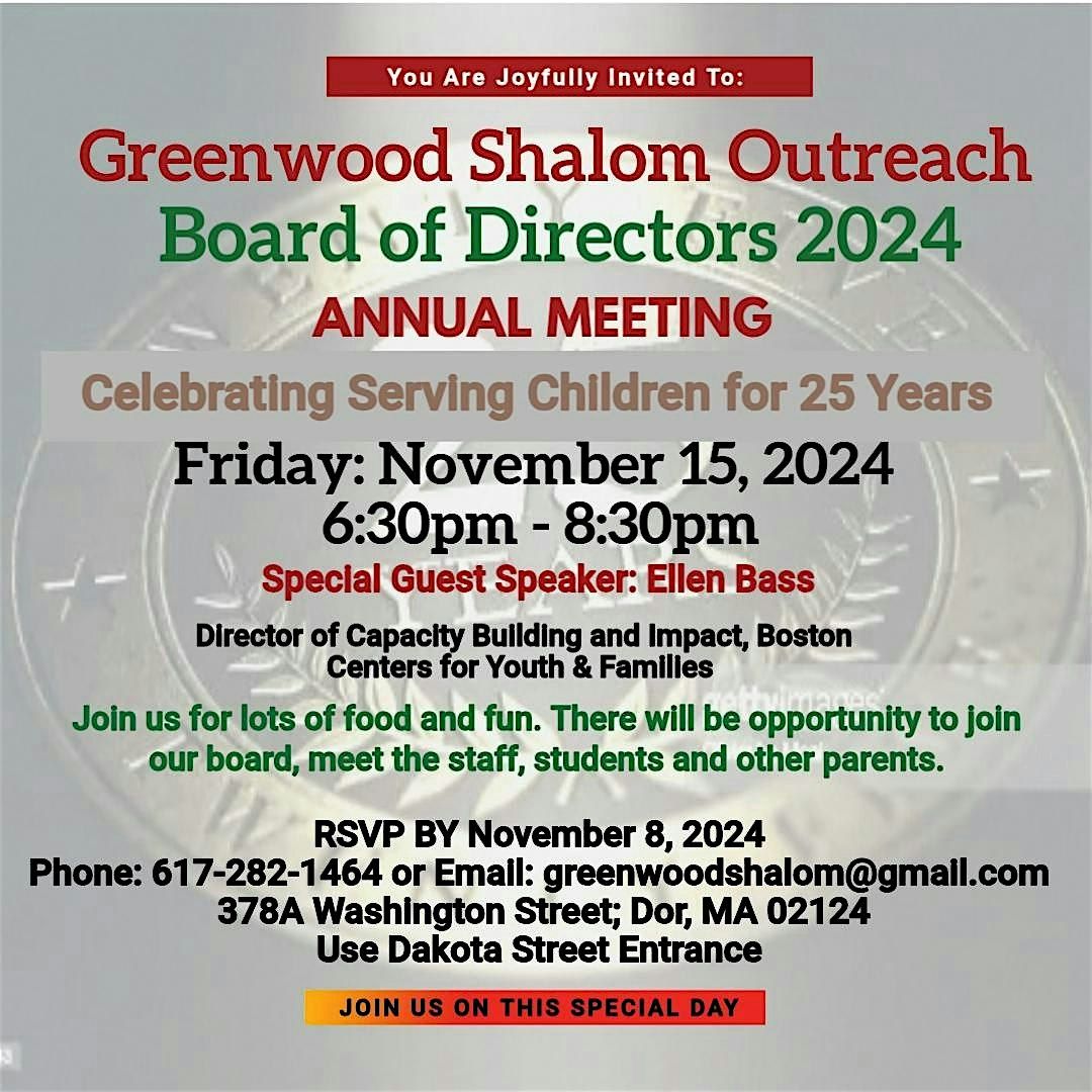 Greenwood Shalom Outreach Board of Directors Annual Meeting 2024