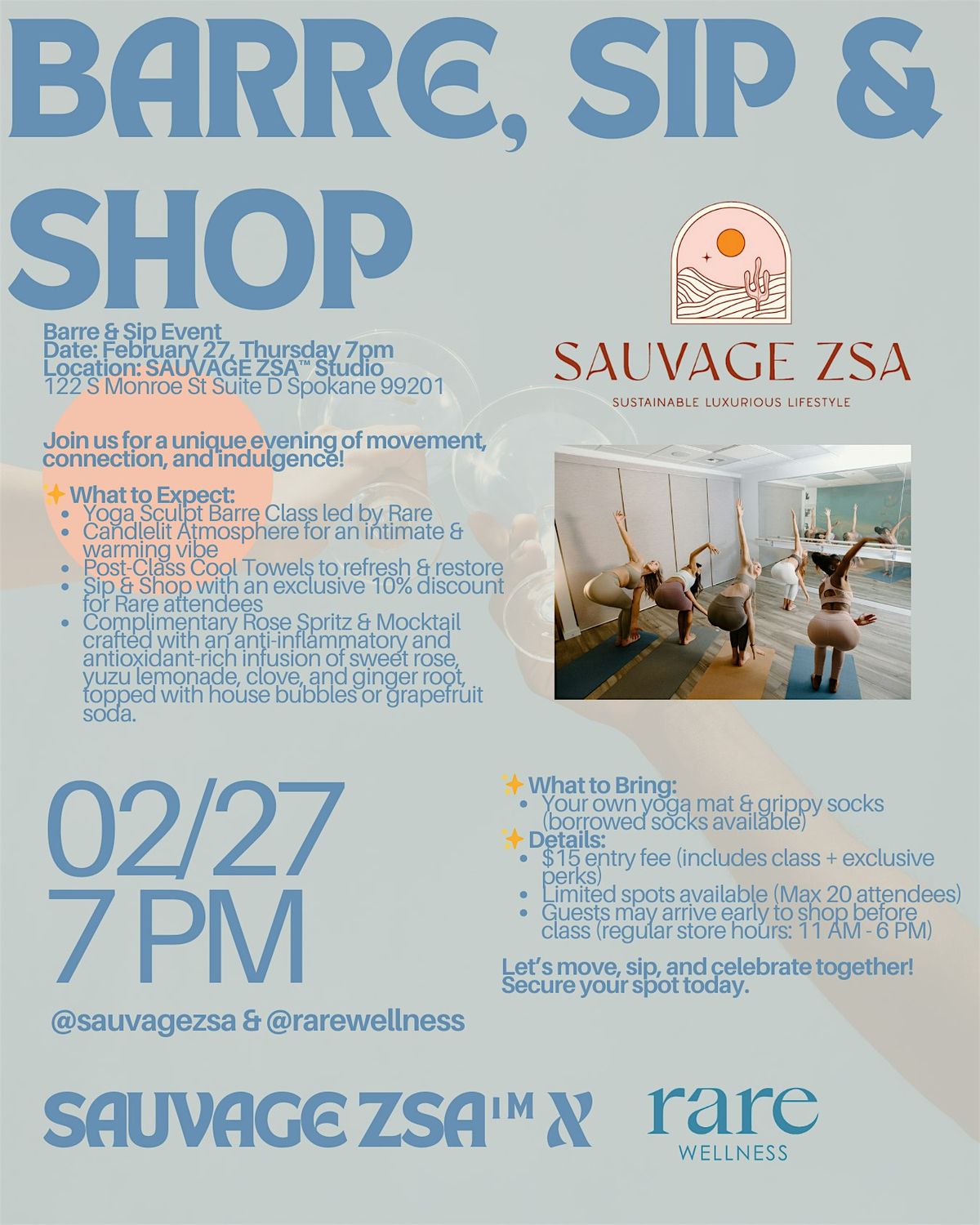 Barre, Sip, and Shop Event