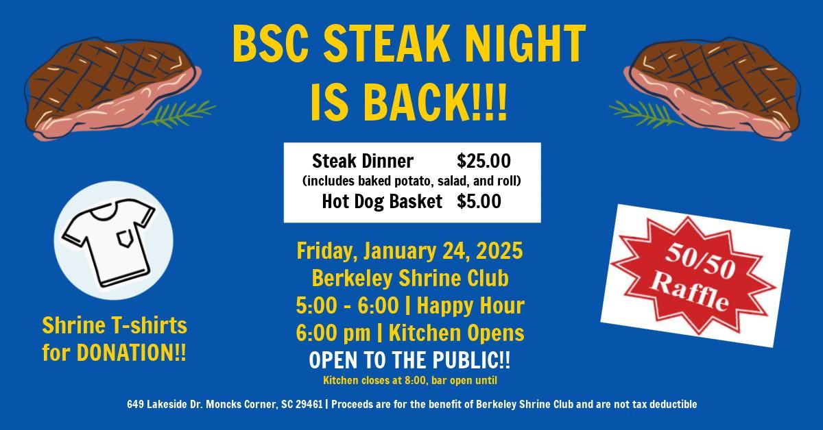 Berkeley Shrine Club JANUARY Steak Night 