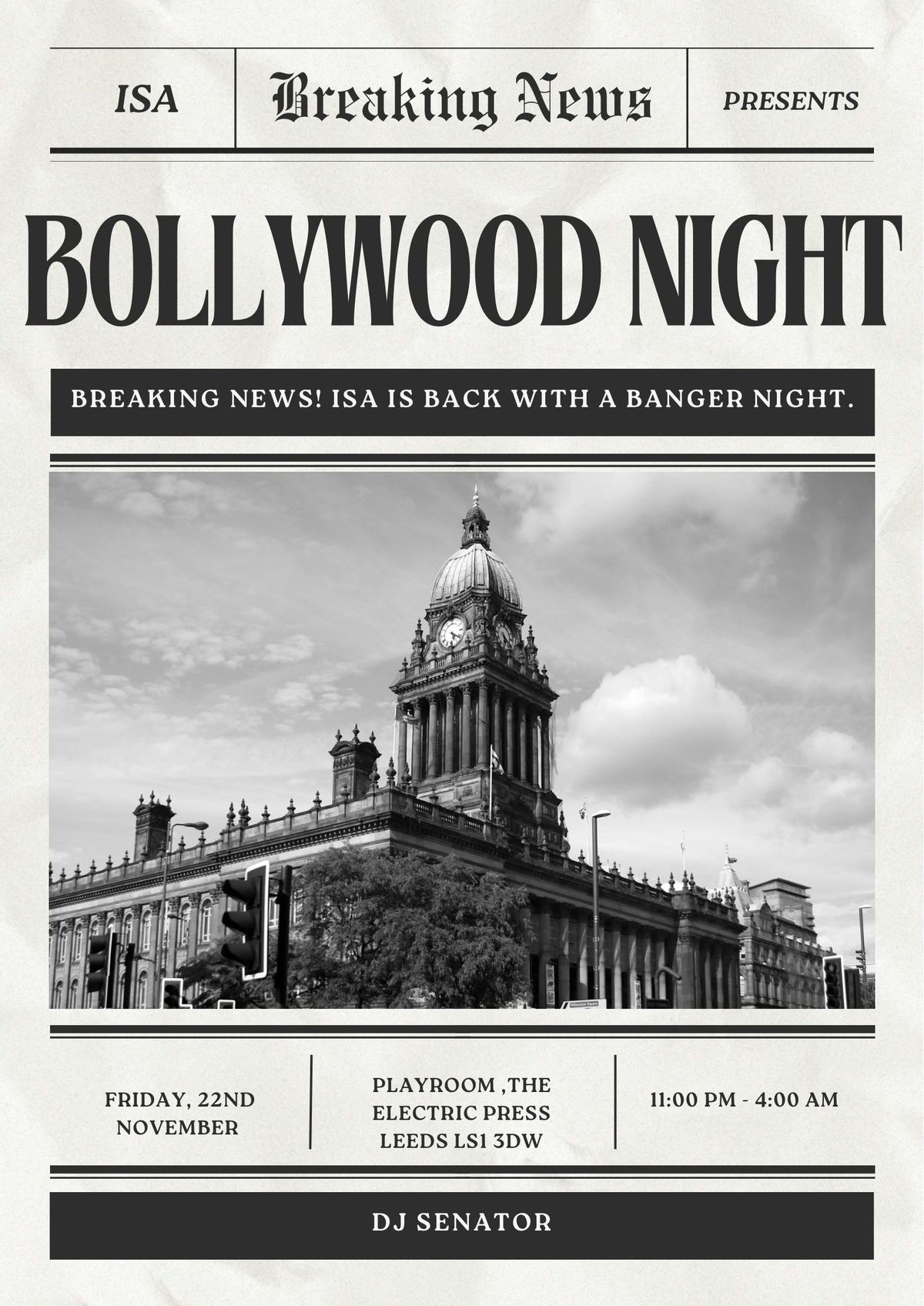 LEEDS ISA BOLLYWOOD NIGHT - PLAYROOM  | FRIDAY 22ND NOVEMBER