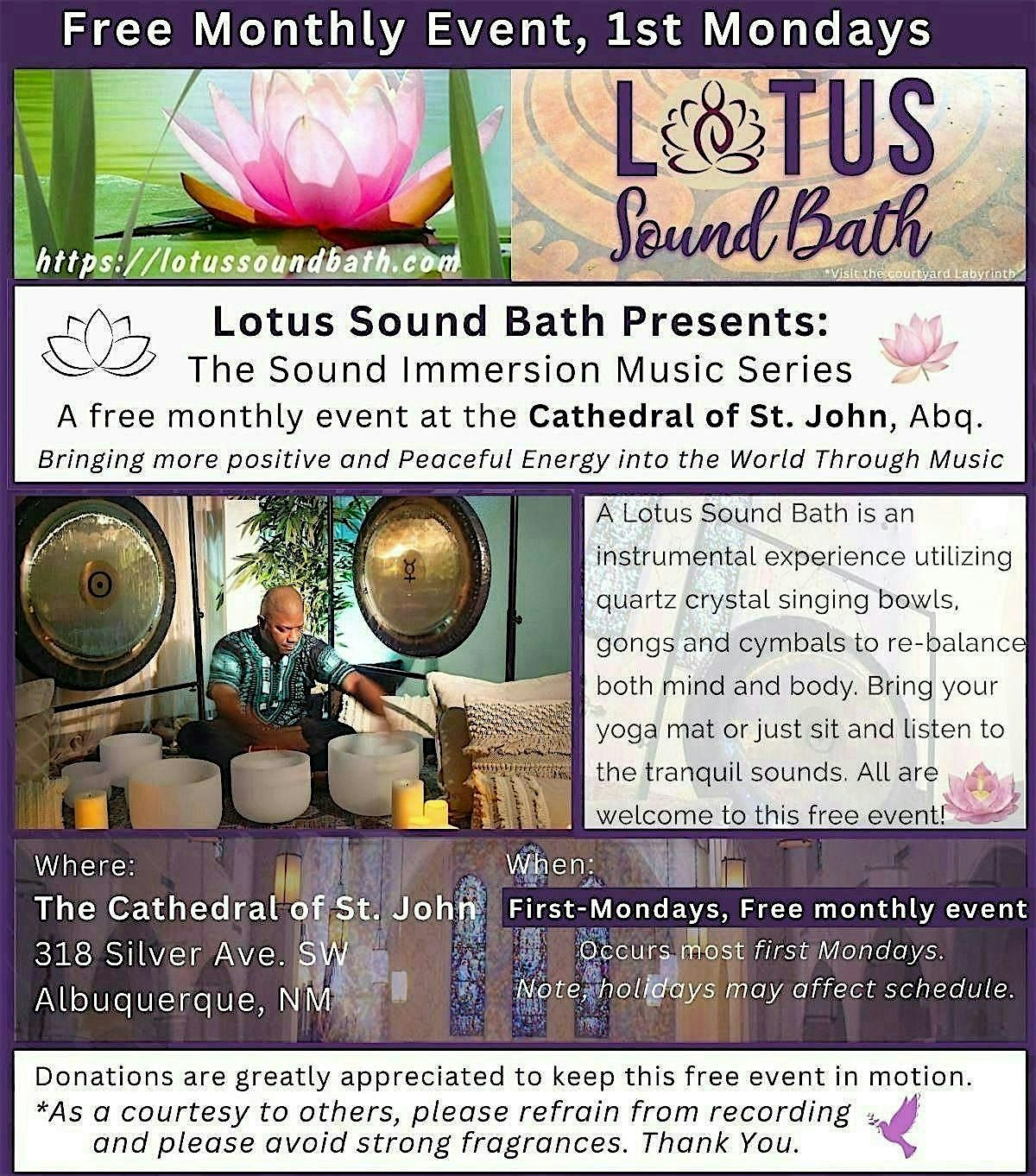 Copy of Free Monthly Sound Bath at The Cathedral of St. John with Lotus Sound Bath