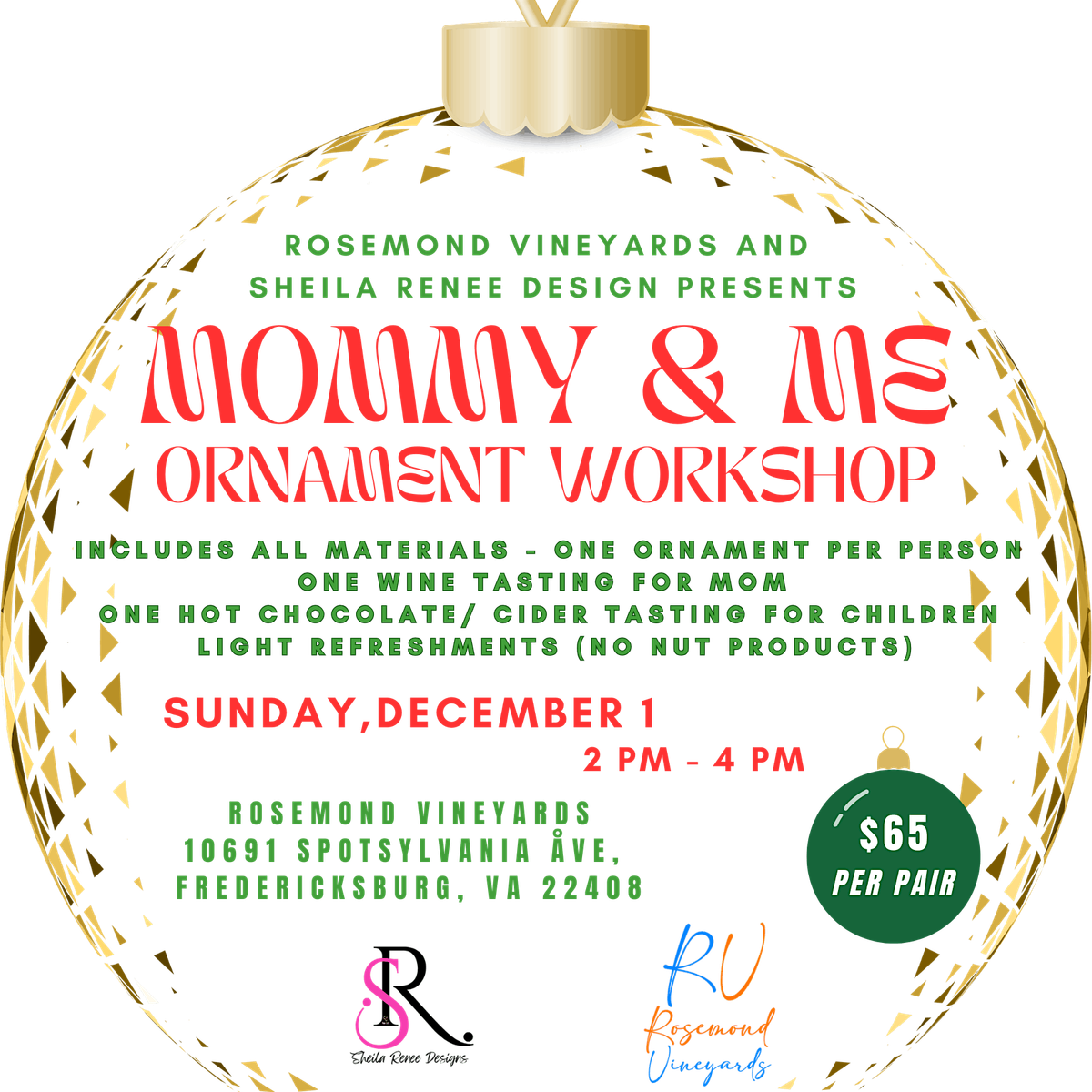 Mommy & Me Holiday Ornament  Workshop: Sip and Craft