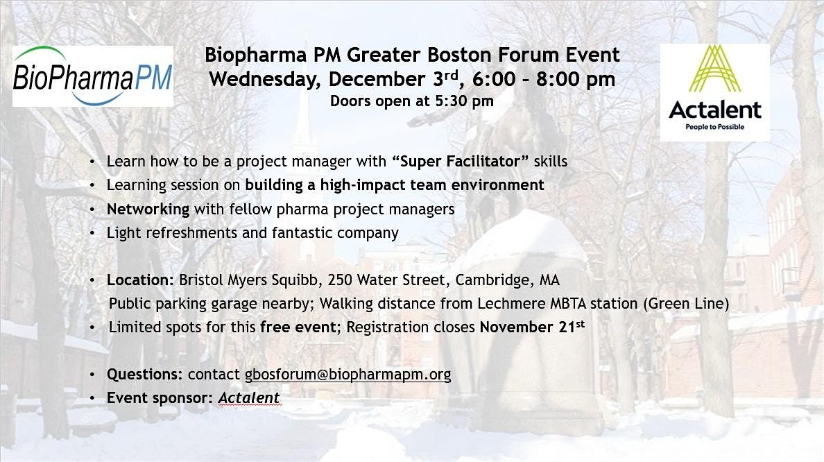 BioPharma PM Greater Boston Forum Q4 Event