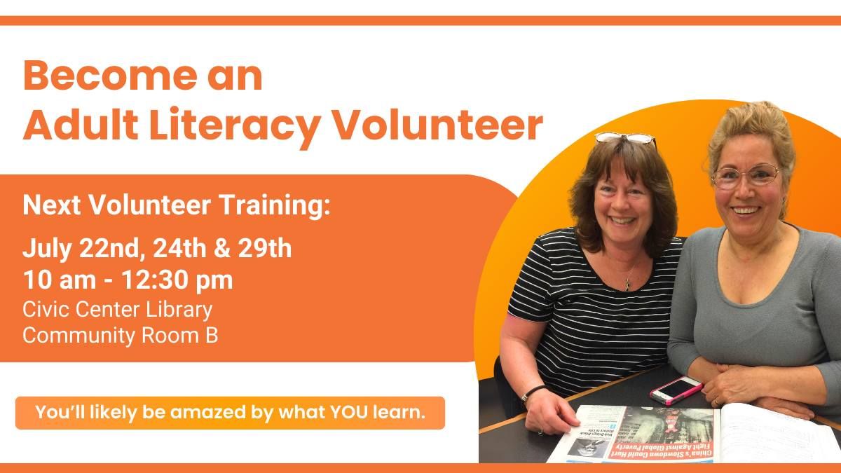 Volunteer Literacy Tutor Training July 22, 24 & 29 (All 3 Dates Required)
