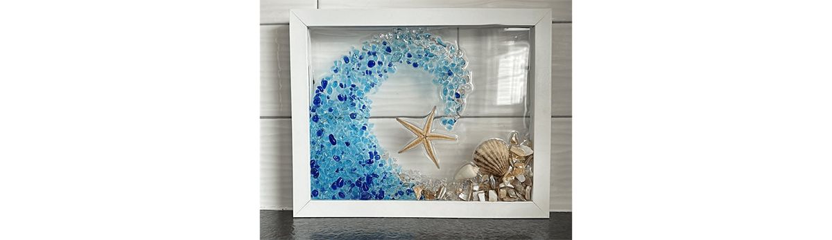 Beach Wave Crushed Glass Shells & Sand  Resin in Frame  Art Sip Class