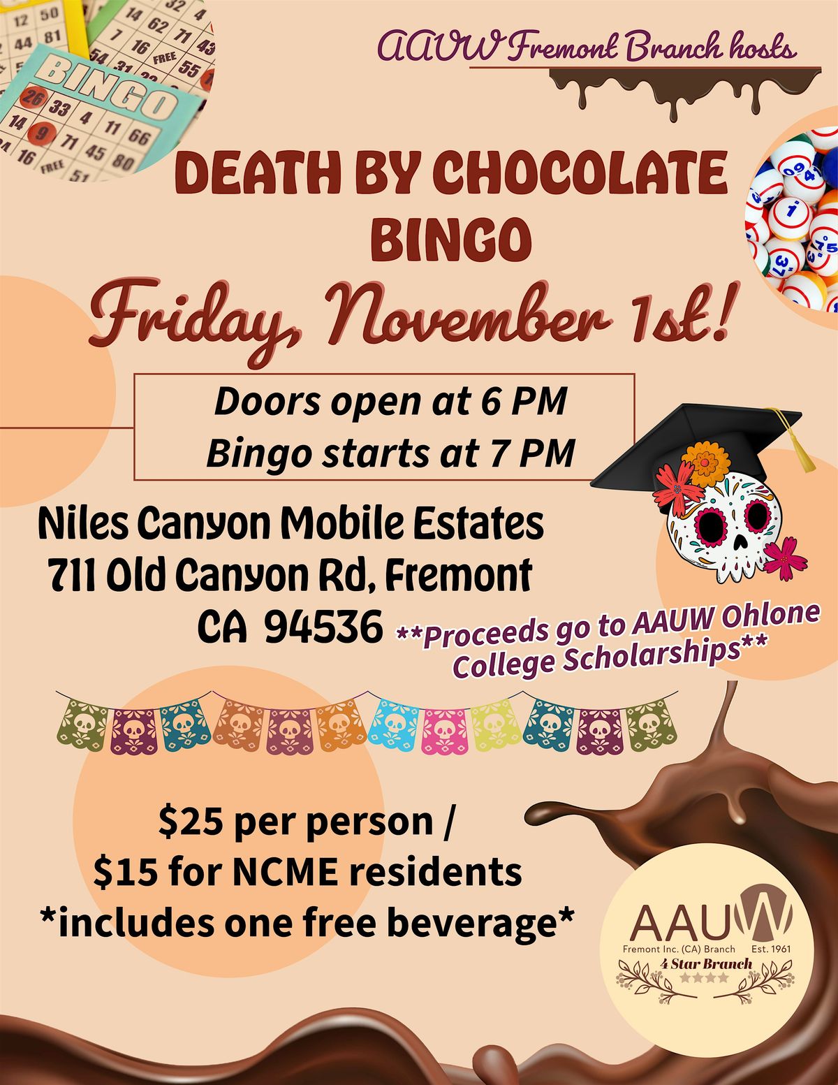 Death by Chocolate Bingo, AAUW Ohlone College Scholarships Fundraiser