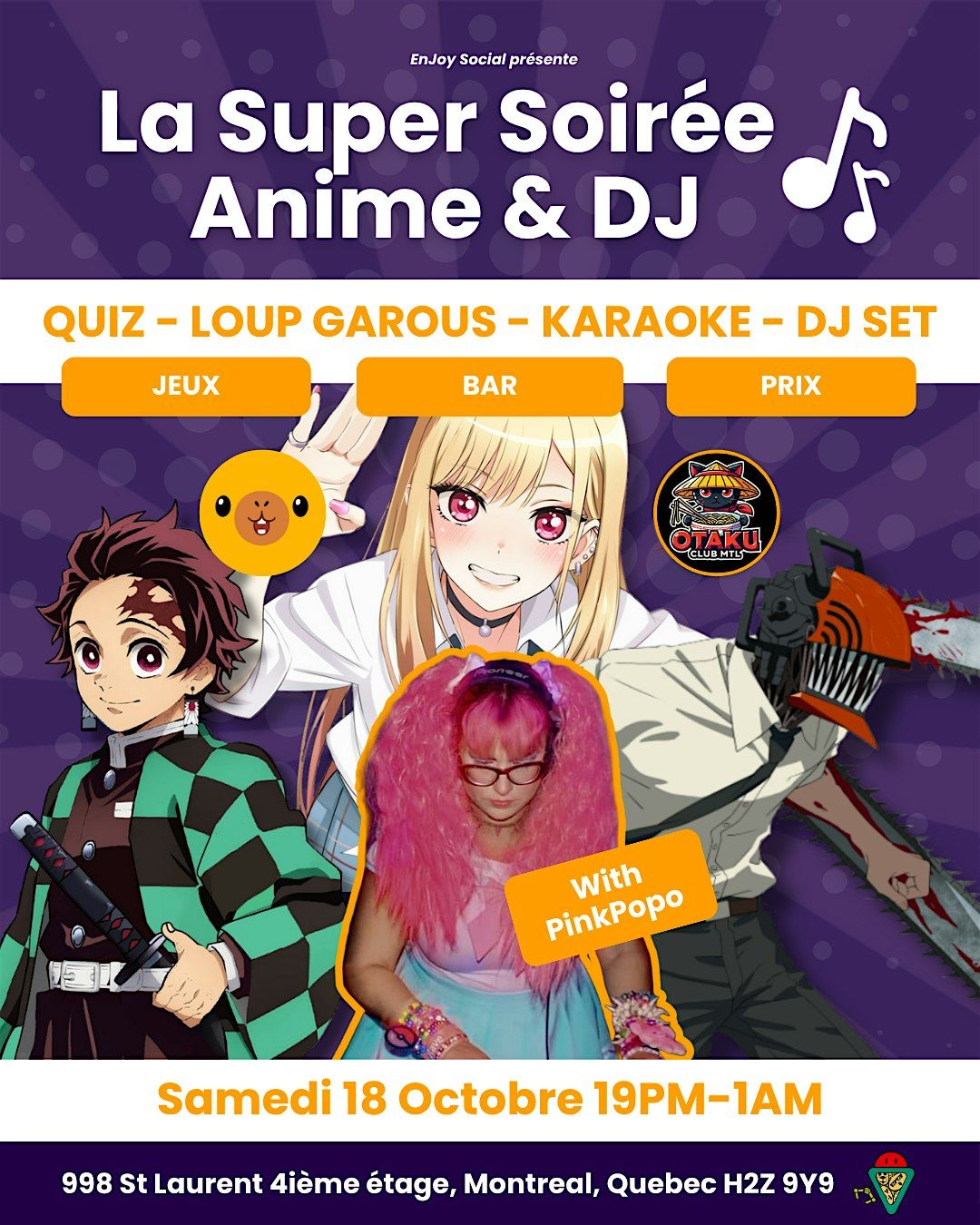 Super Soir\u00e9e Anime & DJ \u2013 Quiz, Jeux et Rencontres Otaku \u00e0 Montr\u00e9al!
