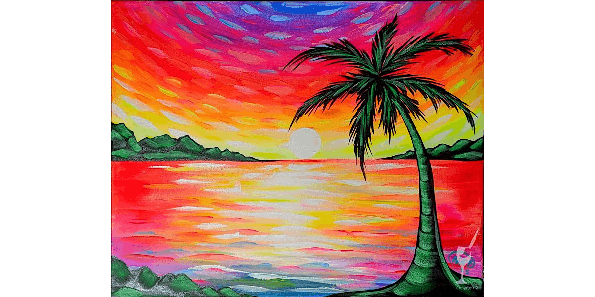 Neon Palm Paradise with a Fiery Sunset - Paint and Sip in Houston | Classpop!\u2122