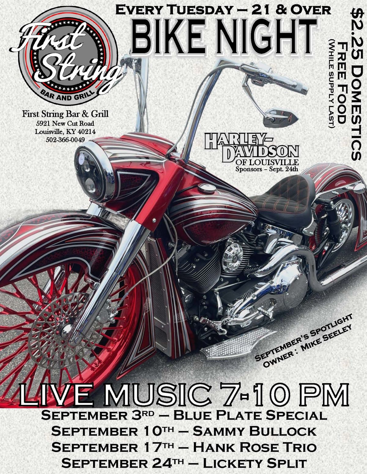 FIRST STRING - TUESDAY NIGHT - BIKE NIGHT