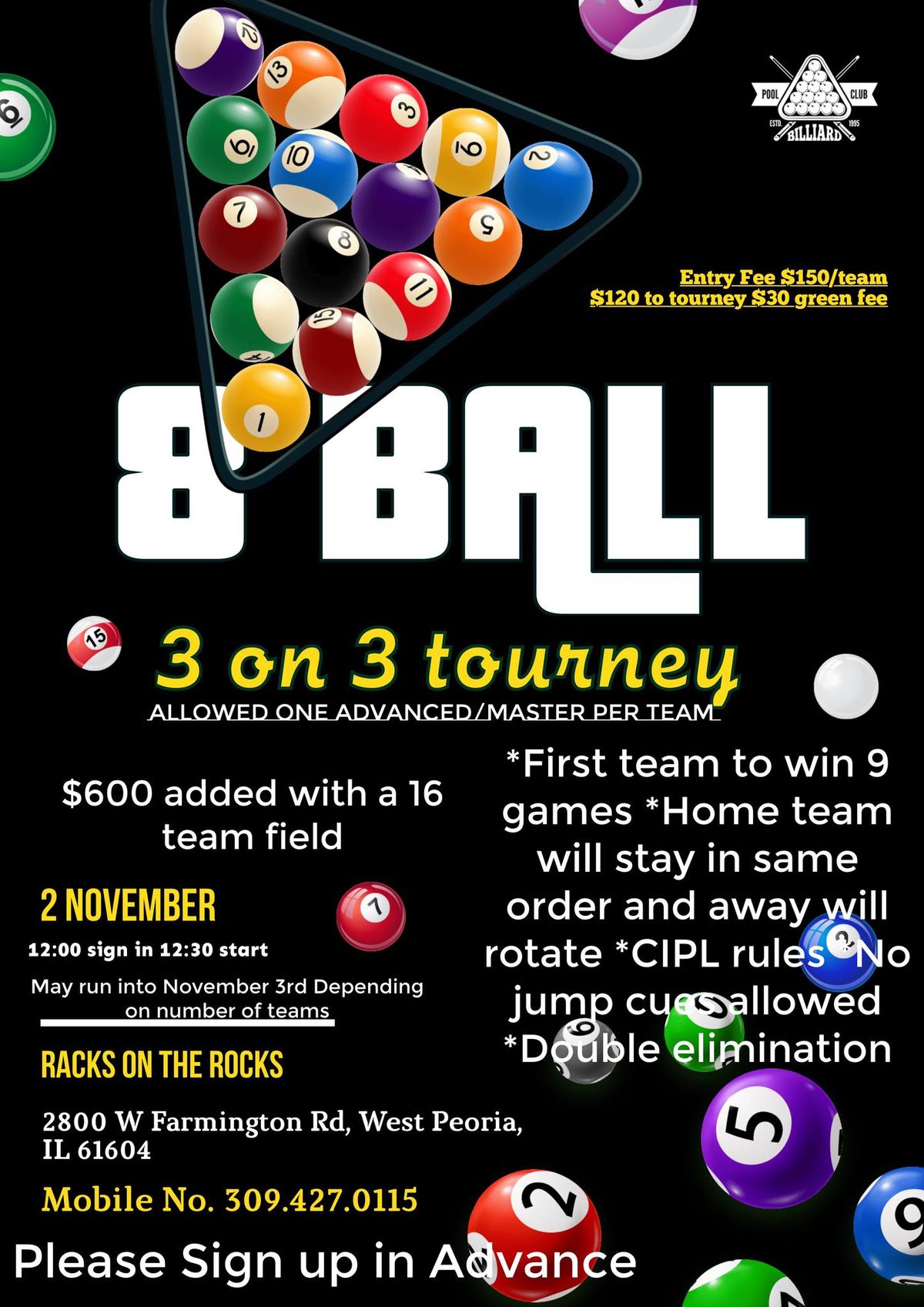 8 ball 3 on 3 tournament