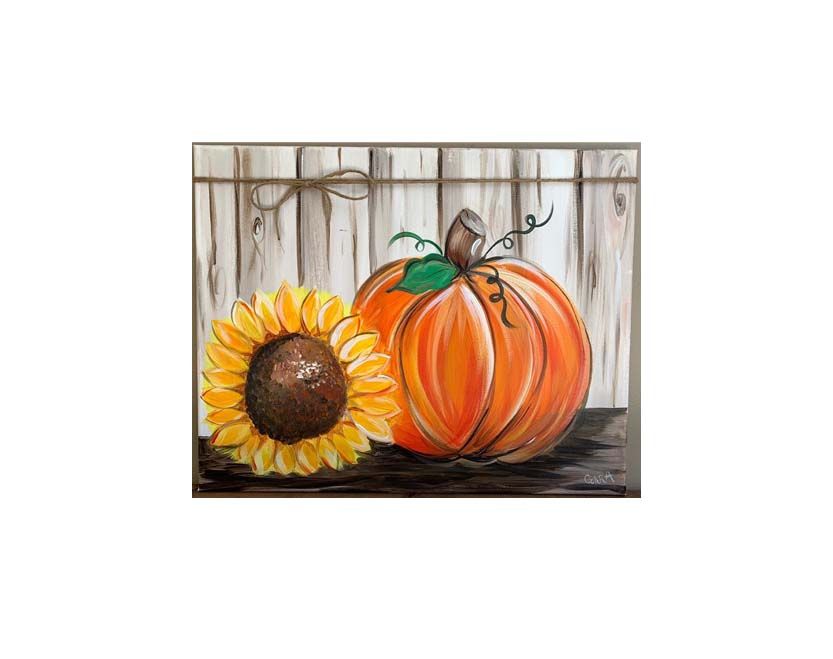 Sunflower Pumpkin at Wine and Canvas Paint and Sip