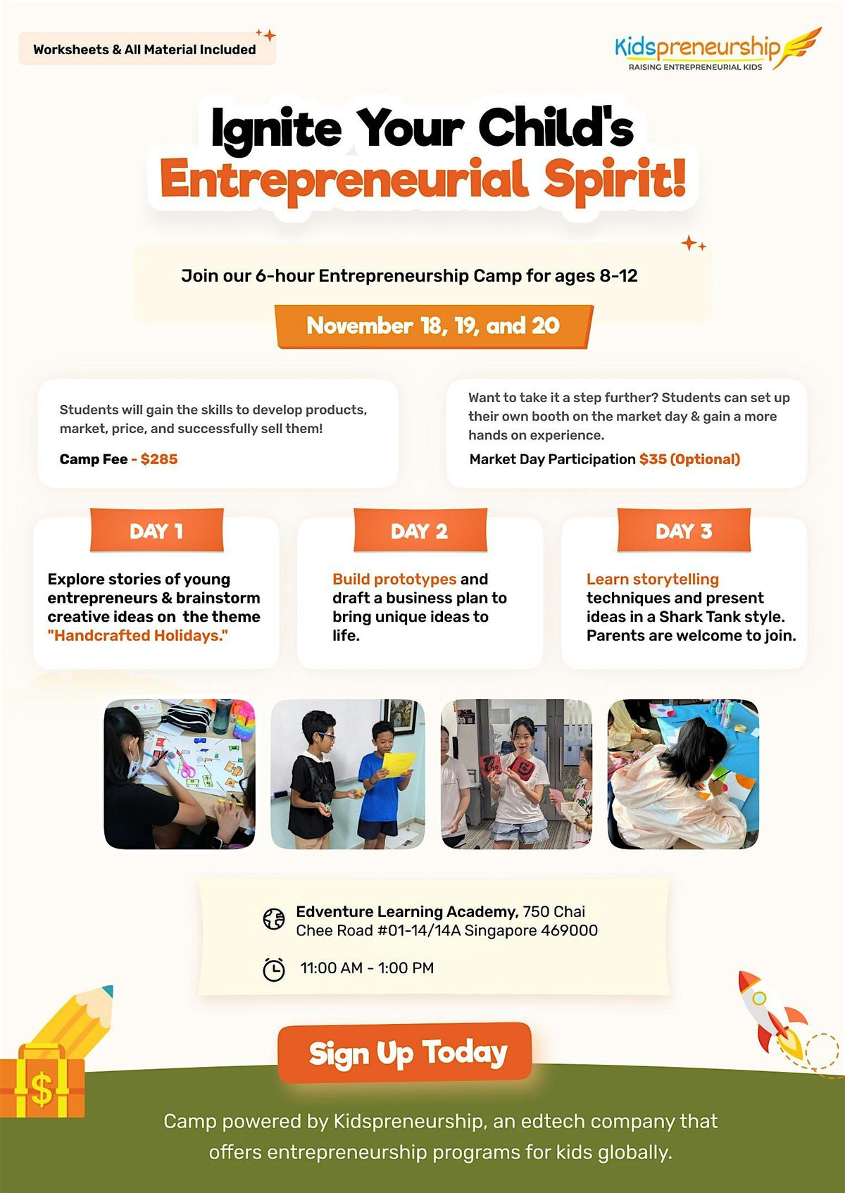 3 Days Entrepreneurship  Camp ! ( Age 8-12)