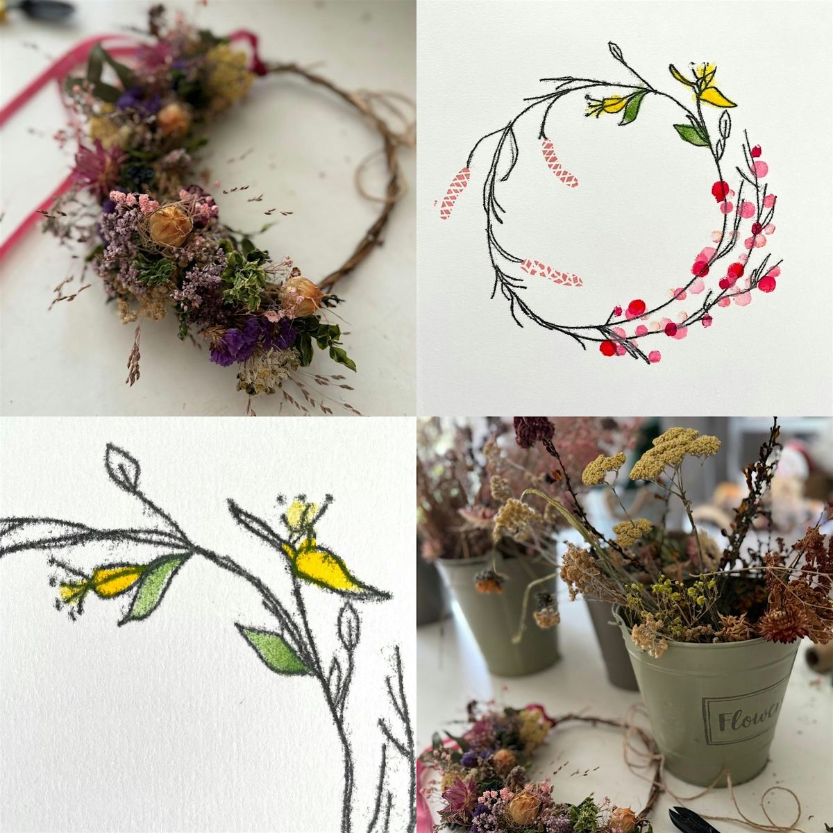 Spring wreath workshop with monoprints and natural foliage