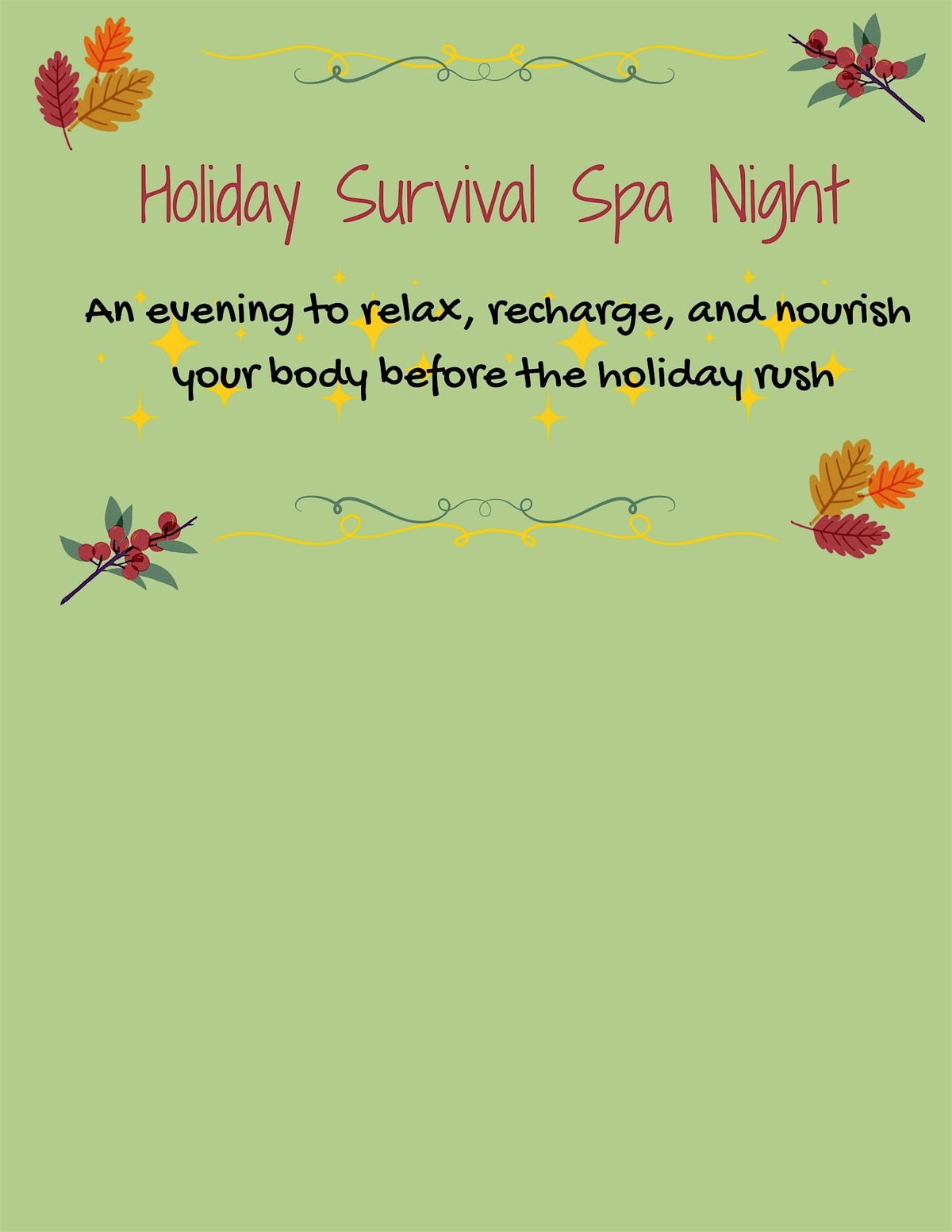 Holiday Survival Spa Night