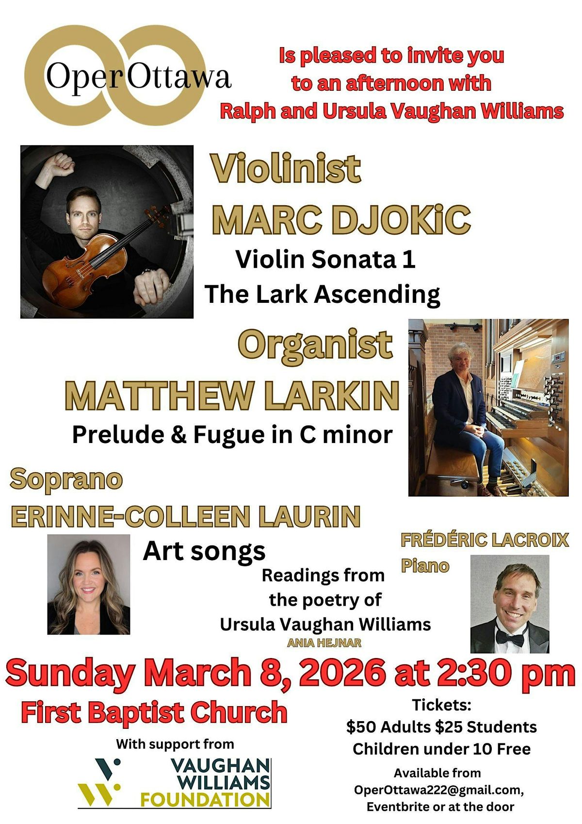 OperOttawa presents the works of Ralph and Ursula Vaughan Williams