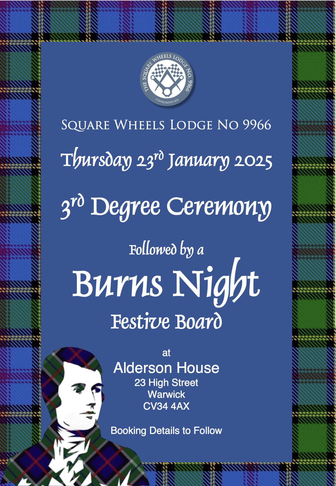 The Square Wheels Lodge 9966 Regular Meeting and Burns Night