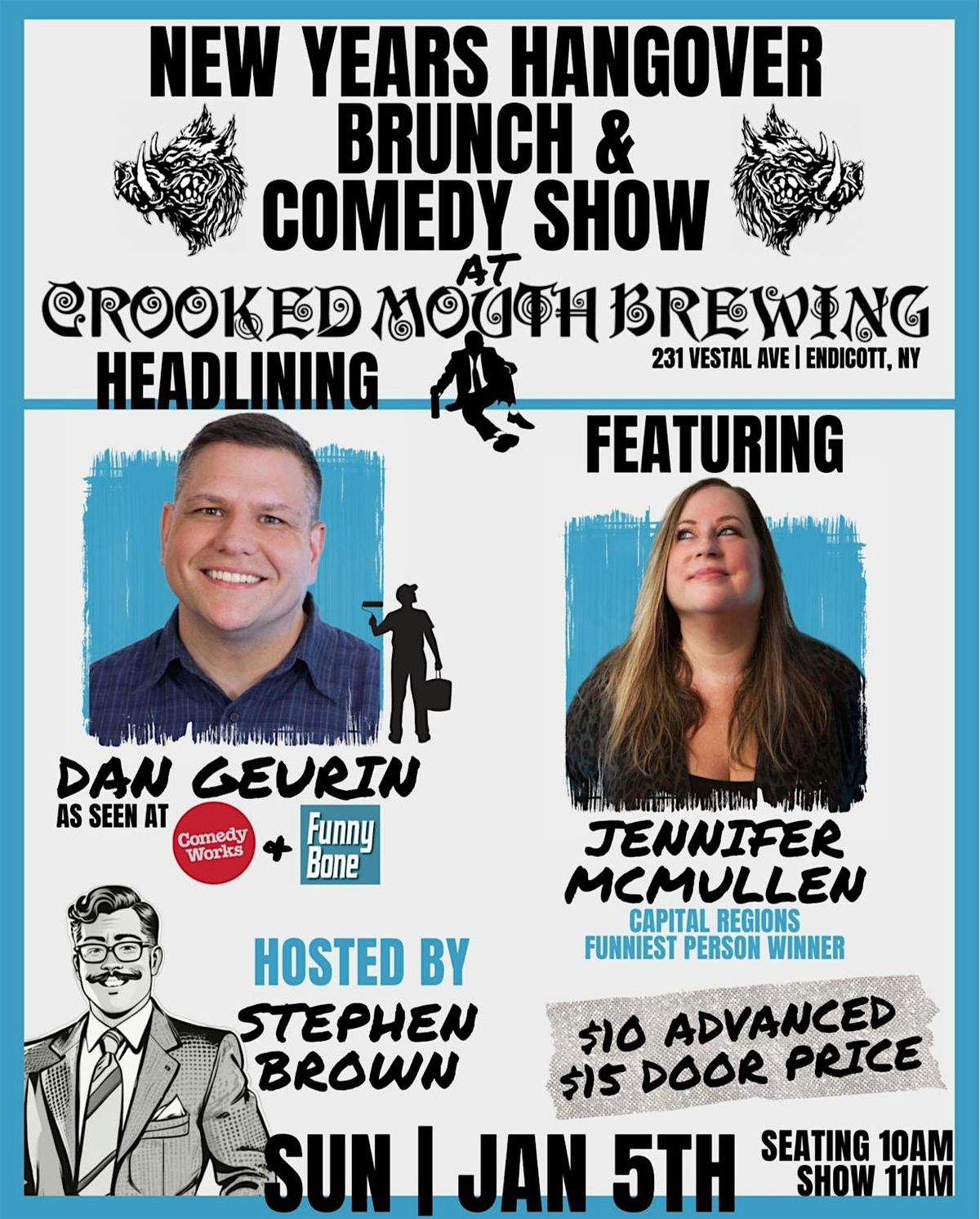 New Year\u2019s Hangover Comedy show and Brunch at Crooked Mouth Brewing