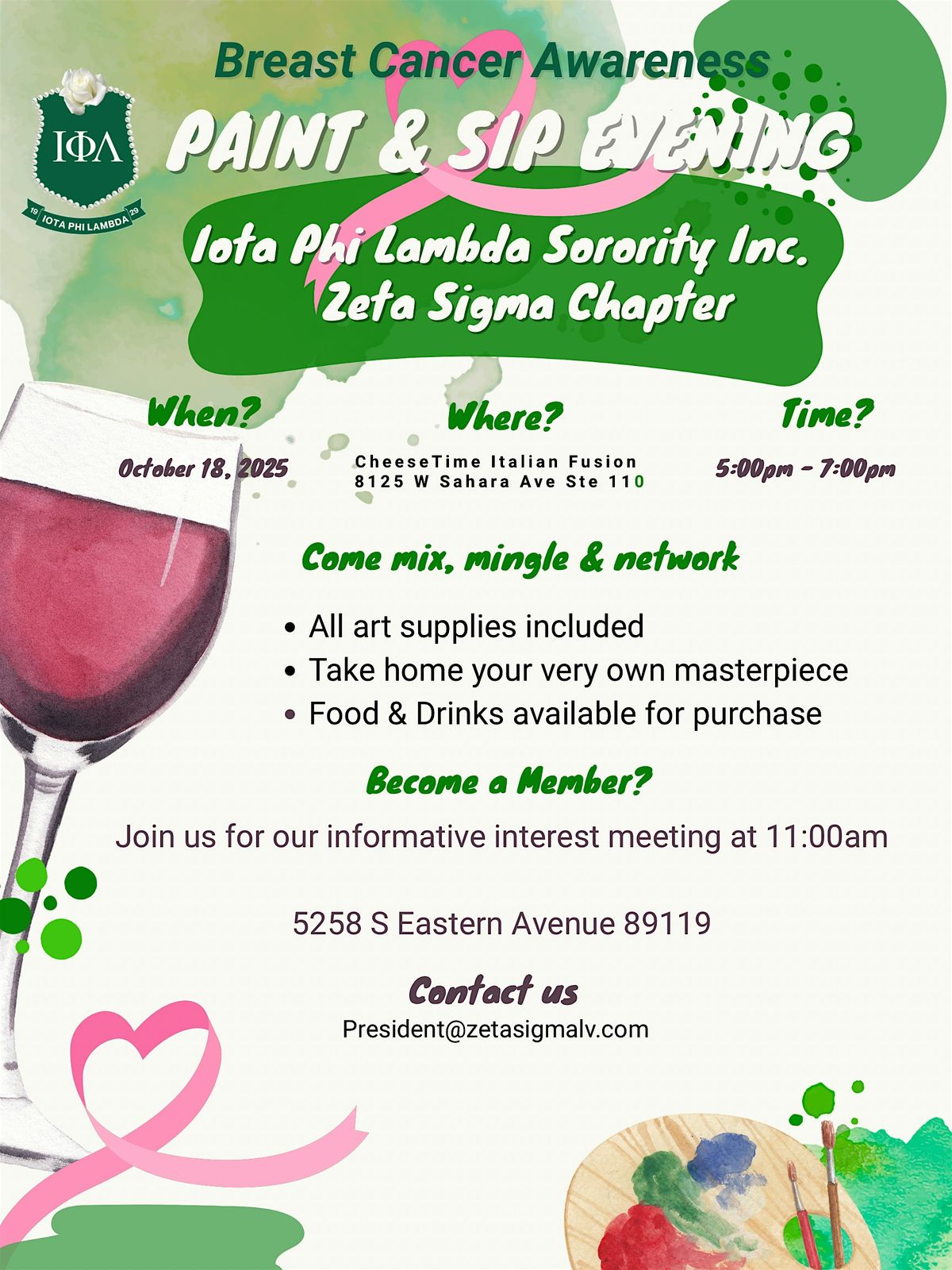 Zeta Sigma Breast Cancer Awareness Paint and Sip