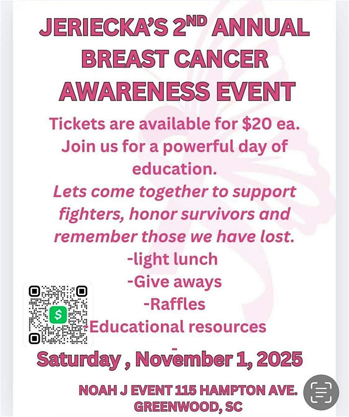 Jeriecka\u2019s  2nd Annual Breast Cancer Awareness Event