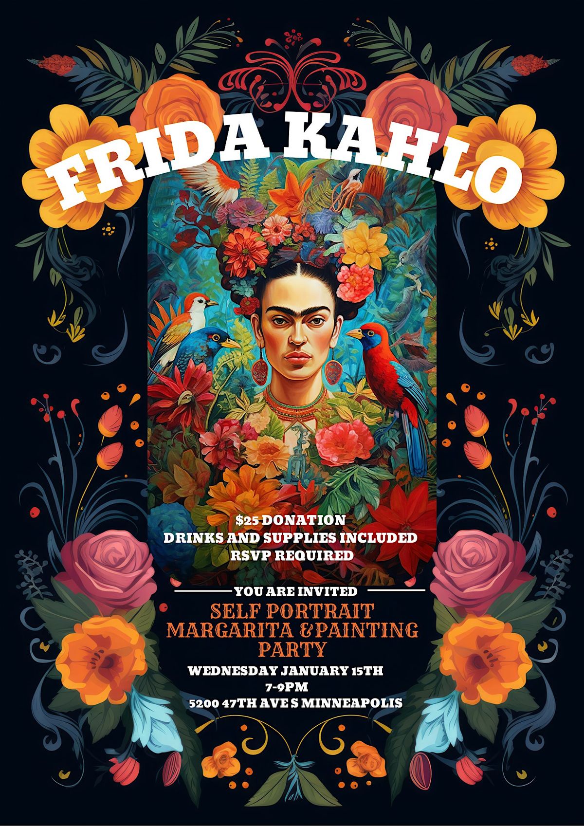 Ignite Your Sacred Flame: A Frida Kahlo Paint and Margaritas Party