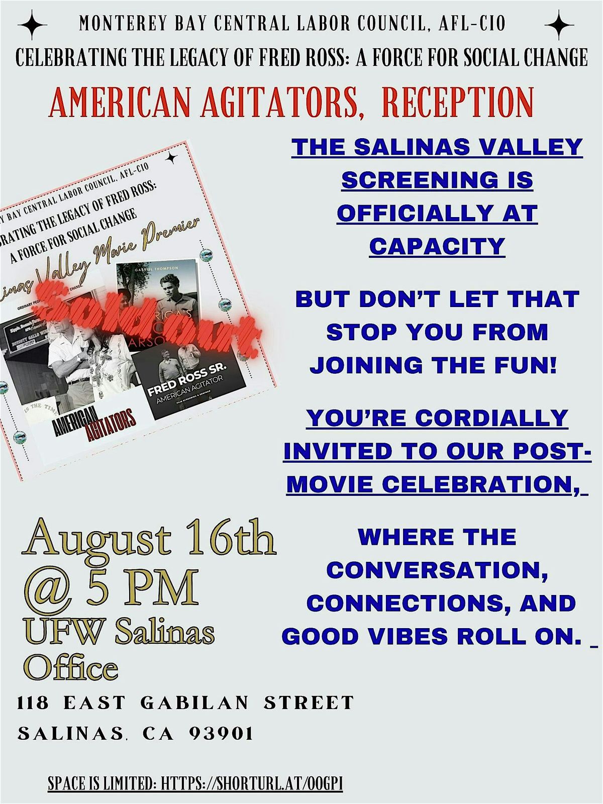 THE SALINAS VALLEY SCREENING IS AT FULL CAPACITY \u2014 BUT DON\u2019T LET THAT STOP