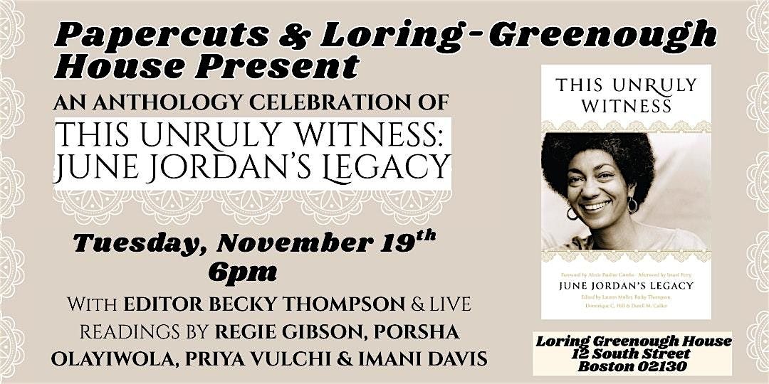 Jamaica Plain Literary  Series - This Unruly Witness: June Jordan's Legacy
