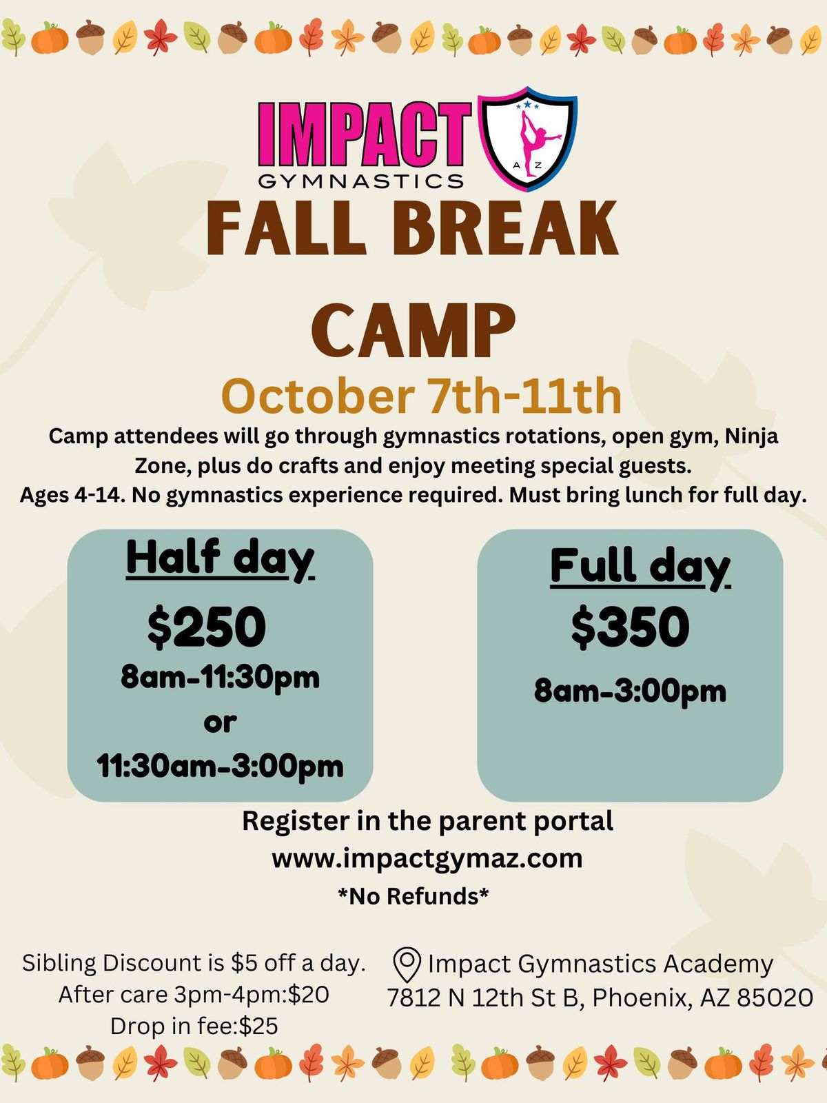 IMPACT Gymnastics Fall Break Camp