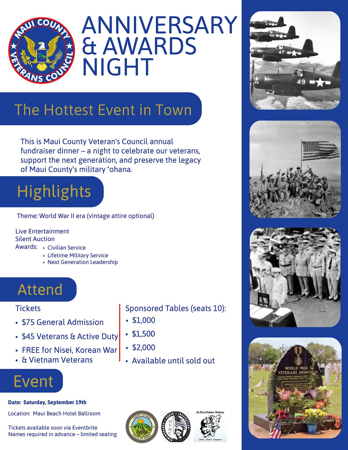 Maui County Veterans Council Anniversary Celebration and Awards Night