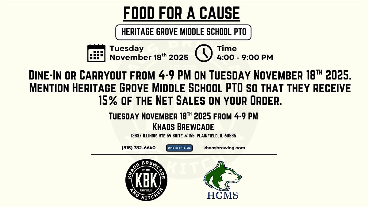 Khaos Brewcade Food for a Cause - Heritage Grove Middle School PTO - 11\/18