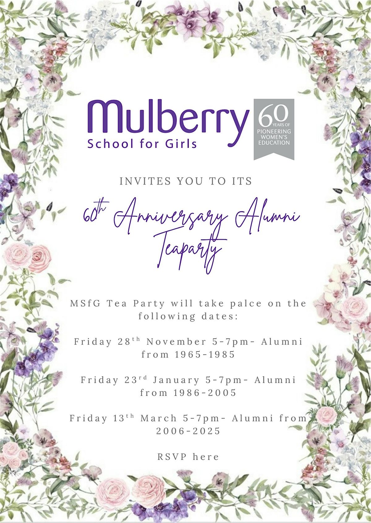 Mulberry School for Girls 60th Anniversary Tea Party- First Event