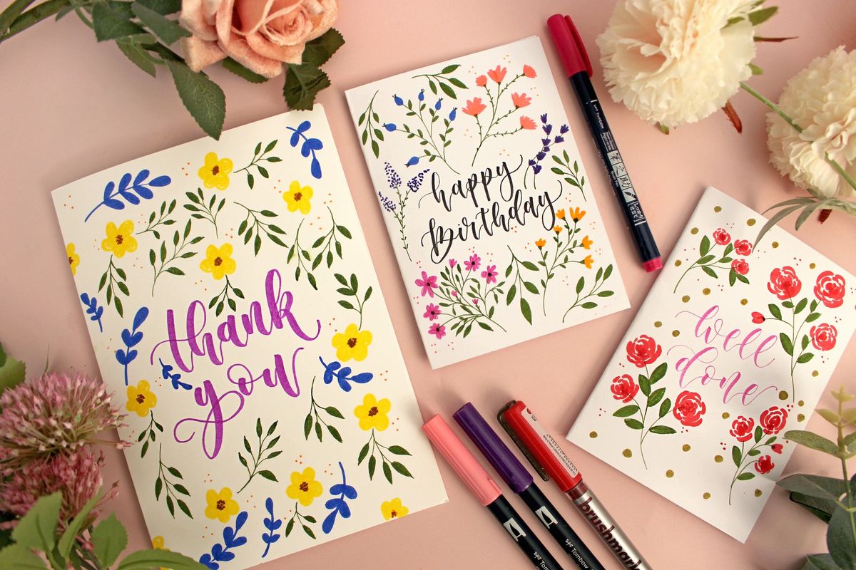 Brush Pen Calligraphy and Drawing - Greeting Card Edition