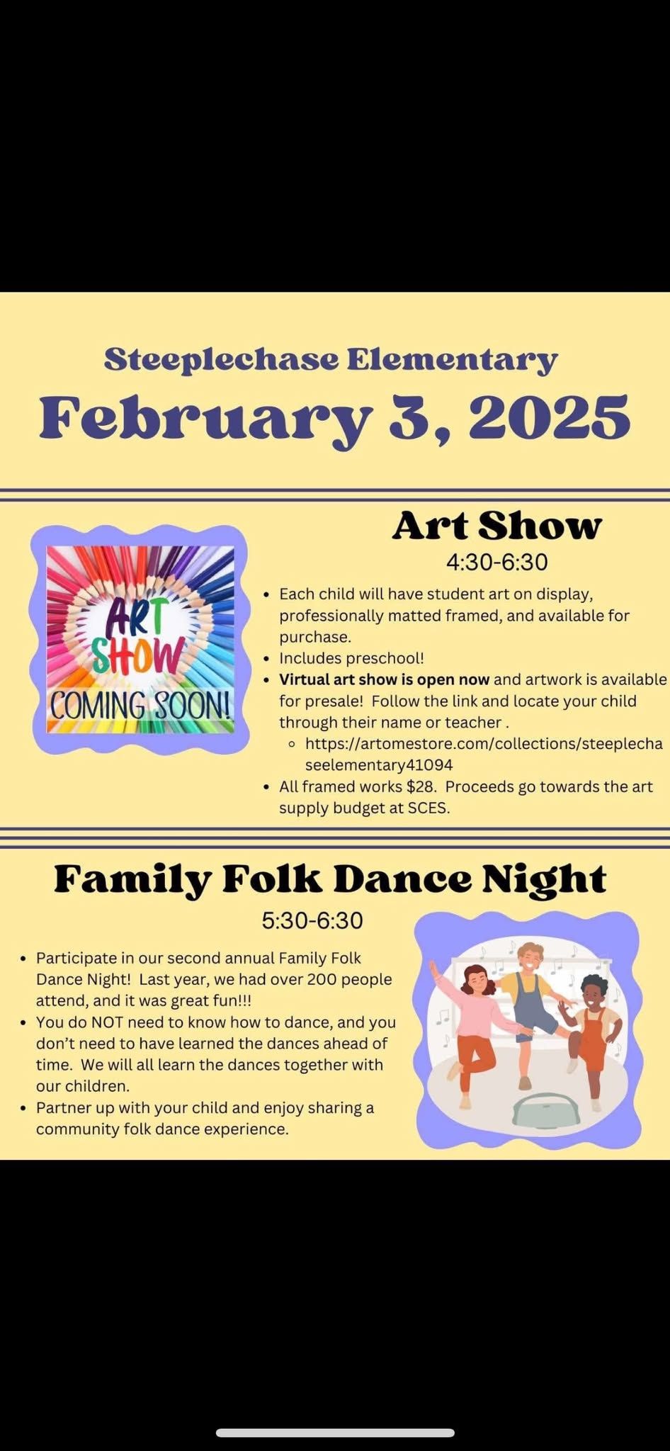 School Art Show and Second Annual Family Folk Dance