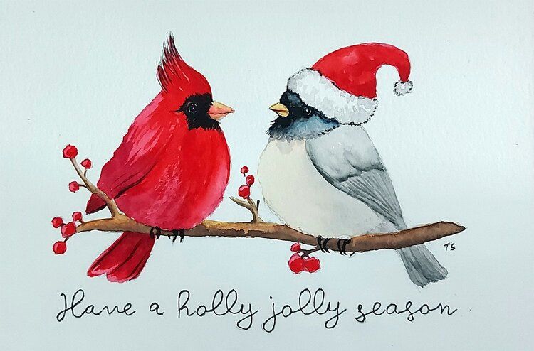 Watercolour Greeting Card Cardinal Love