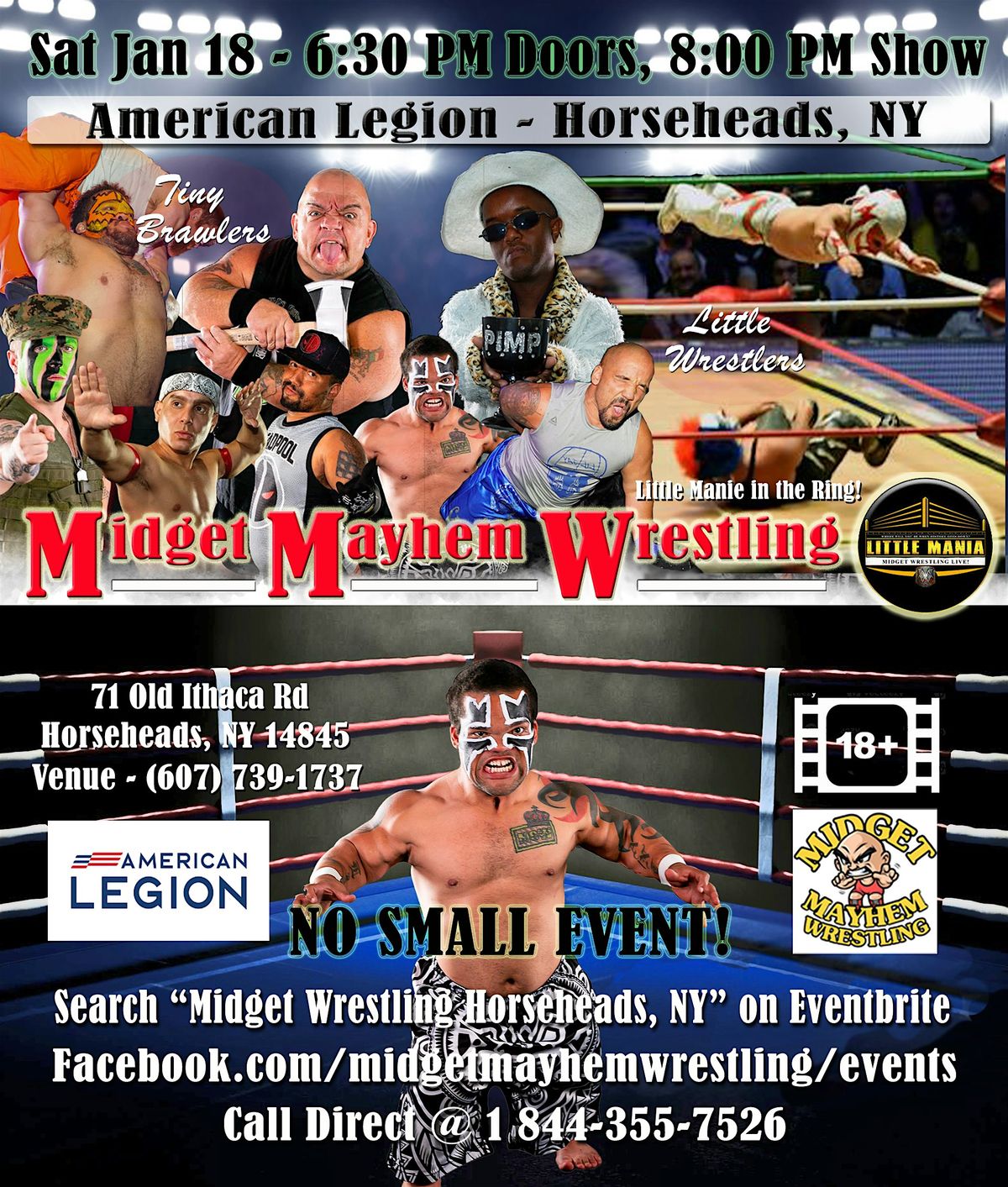 Midget Mayhem Wrestling Rips Through the Ring! Horseheads NY 18+