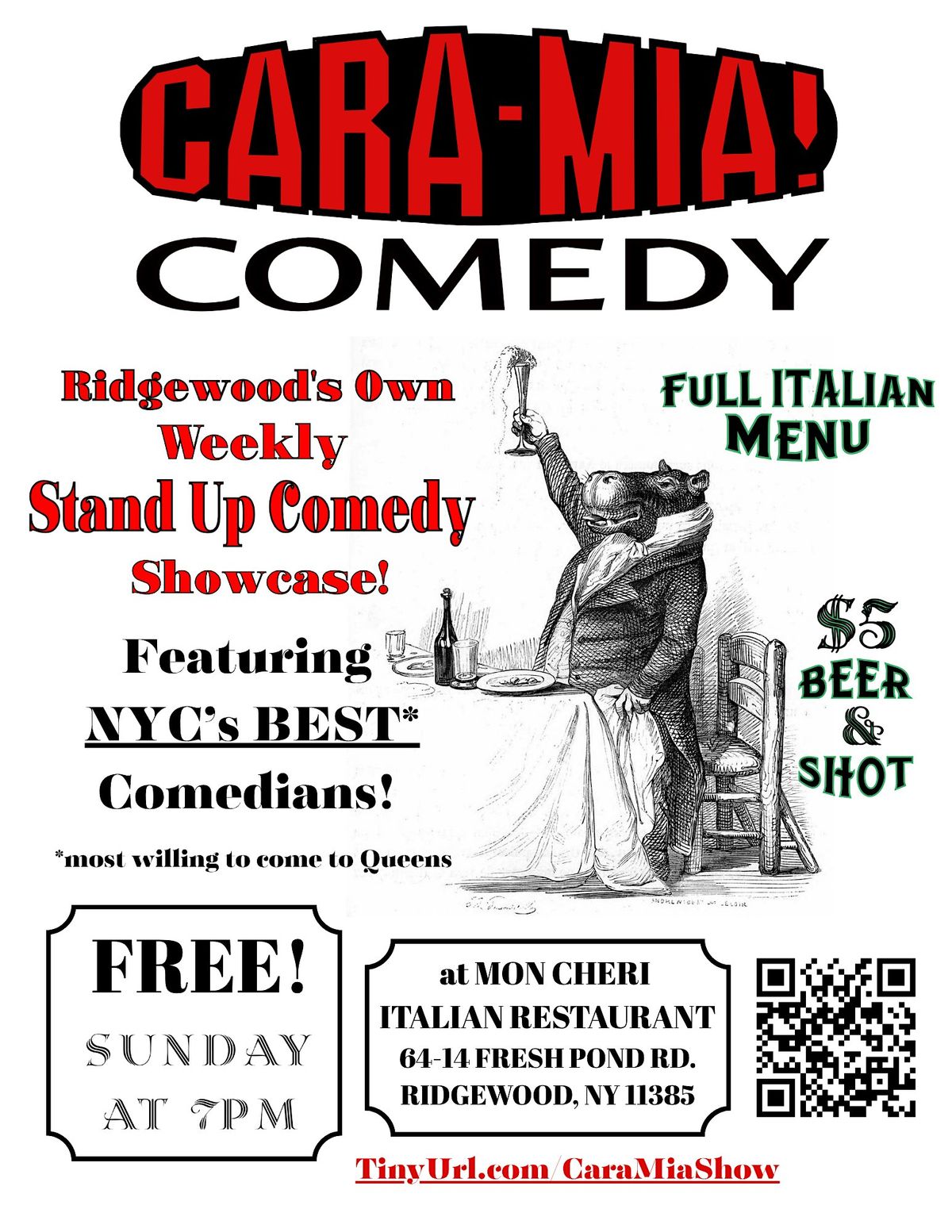 Cara Mia Comedy at Mon Cheri Ridgewood Every Sunday