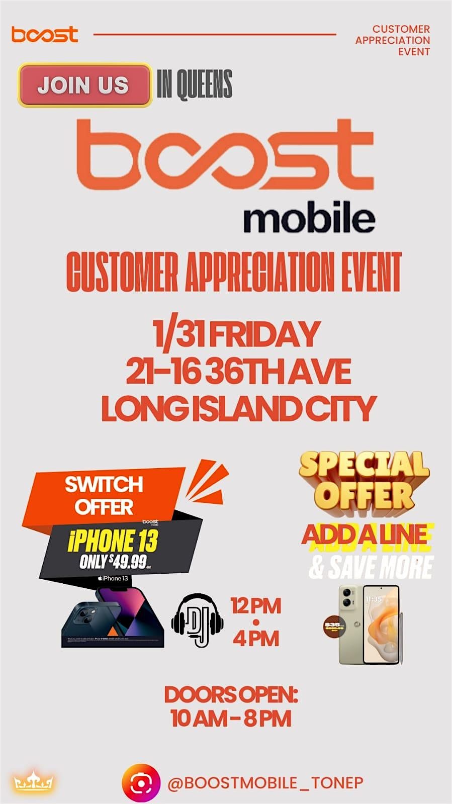 Customer appreciation events are running across participating Boost Mobile