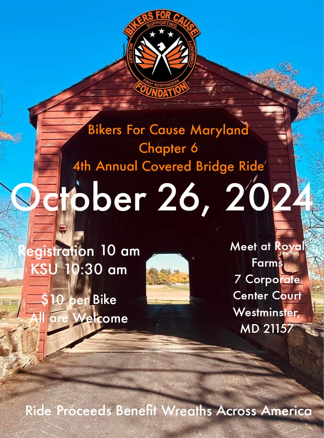 BFCF MD6 4th Annual Covered Bridge Ride benefiting Wreaths Across America