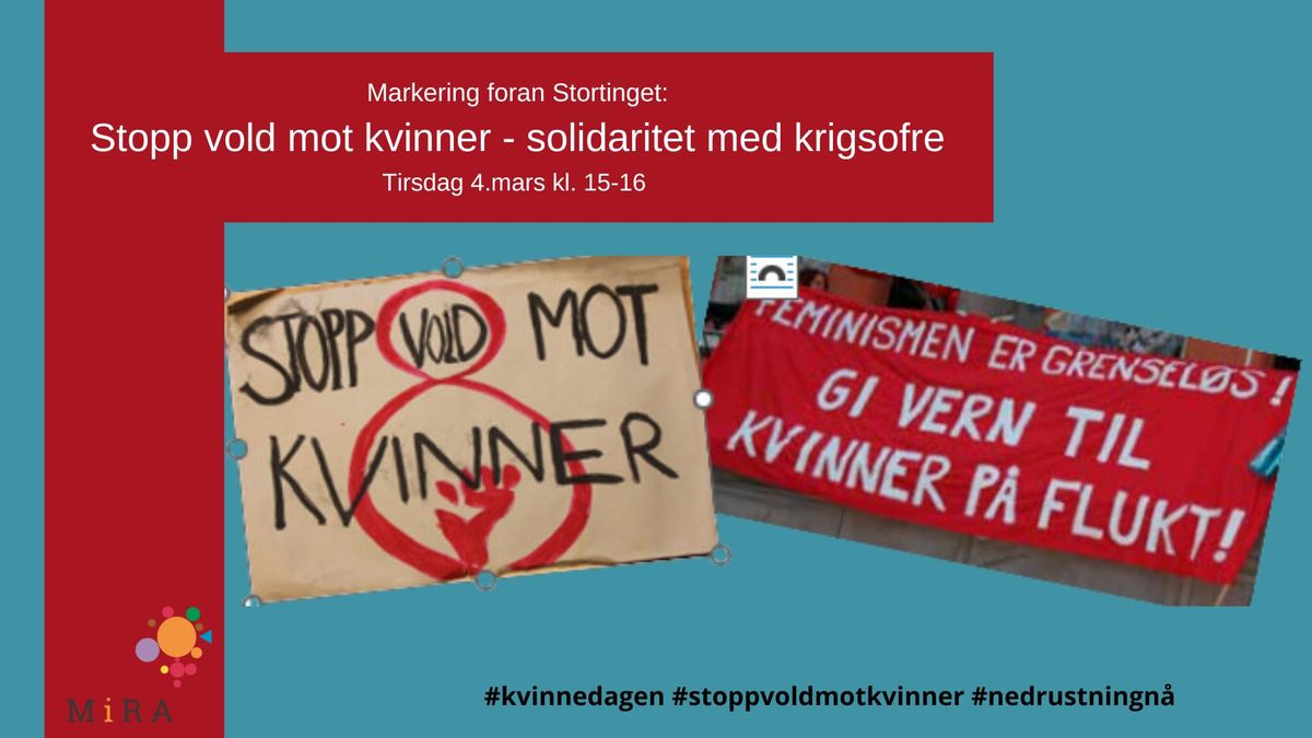 Markering foran Stortinget: Stopp vold mot kvinner \u2013 solidaritet med krigsofre