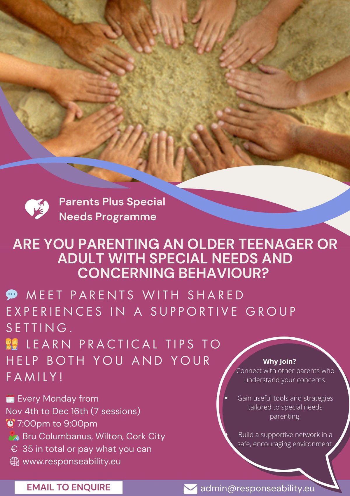 Parents Plus Special Needs program for parents of adults experiencing concerning behaviour