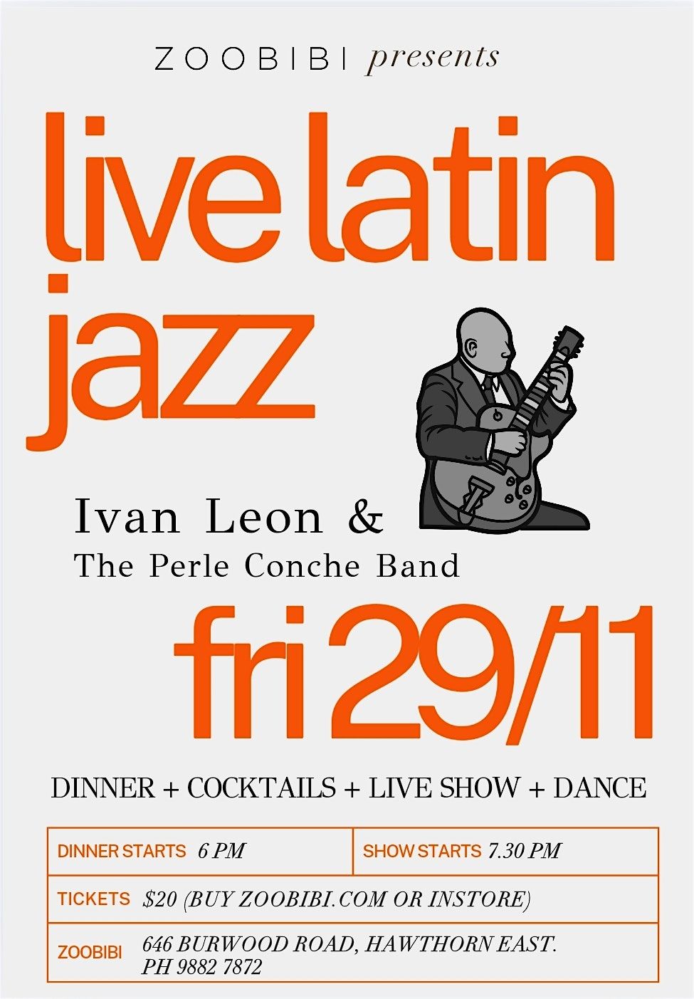 Live Latin Jazz & Salsa - Ivan Leon + Perle Conche Group - Zoobibi Hawthorn