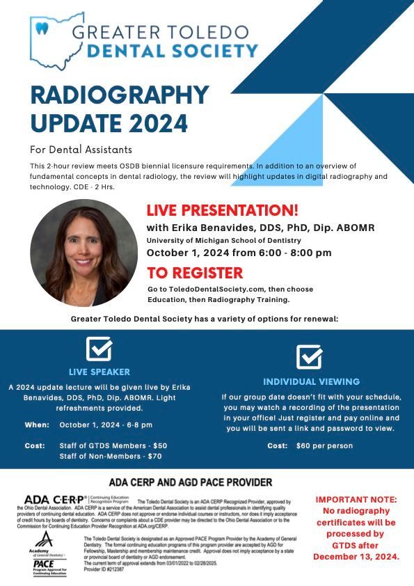 LIVE In-Person Radiography Update for Dental Assistants