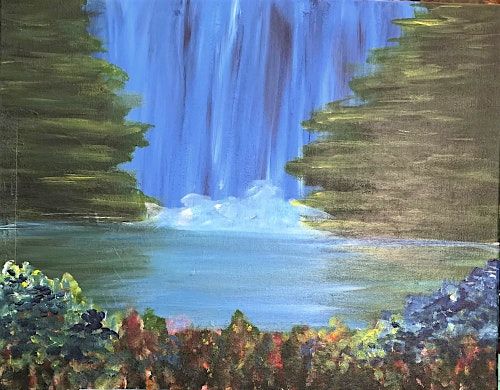 Enjoy this beautiful Painting \u201cHidden Waterfall\u201d Paint and Sip Evening!