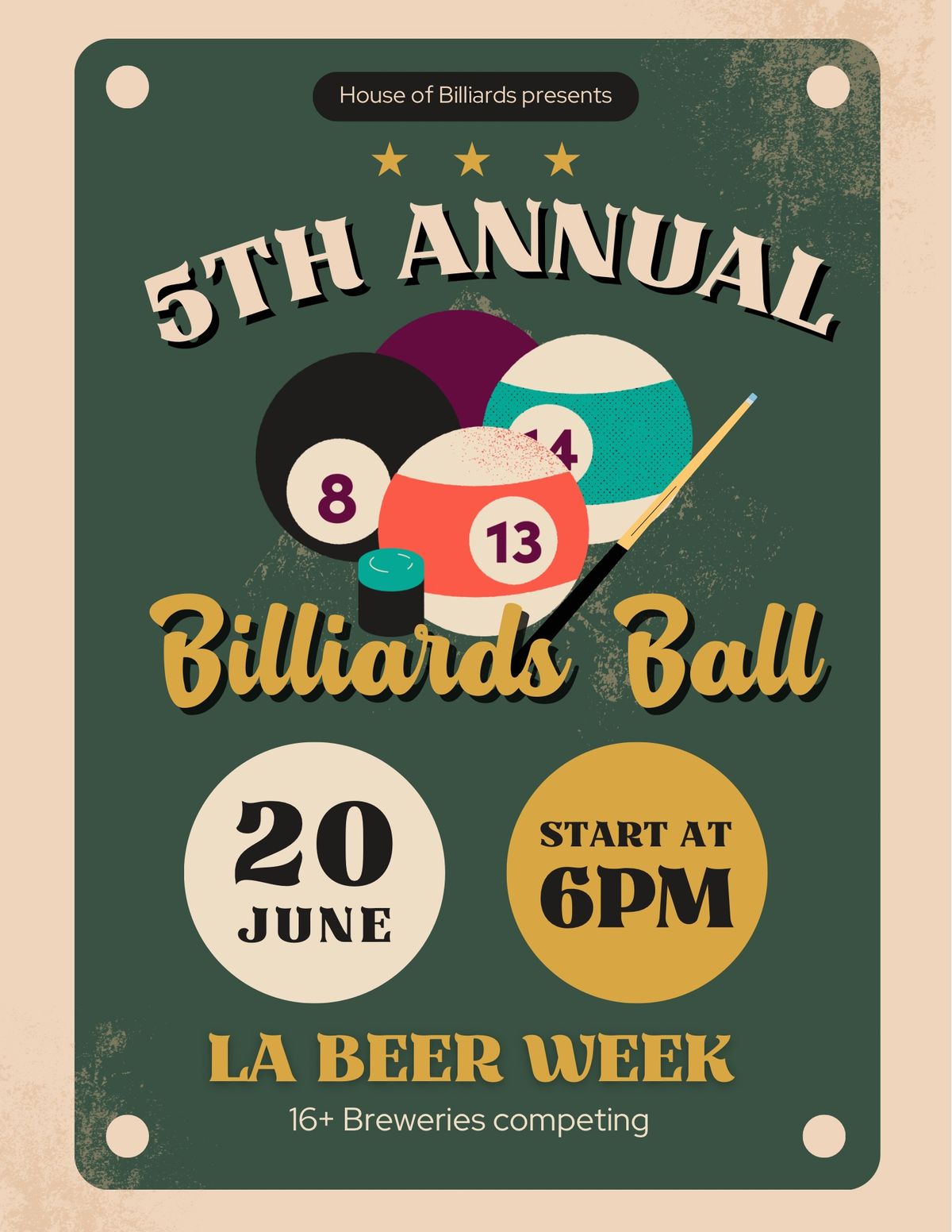 LA Beer Week Billiards Ball 5.0