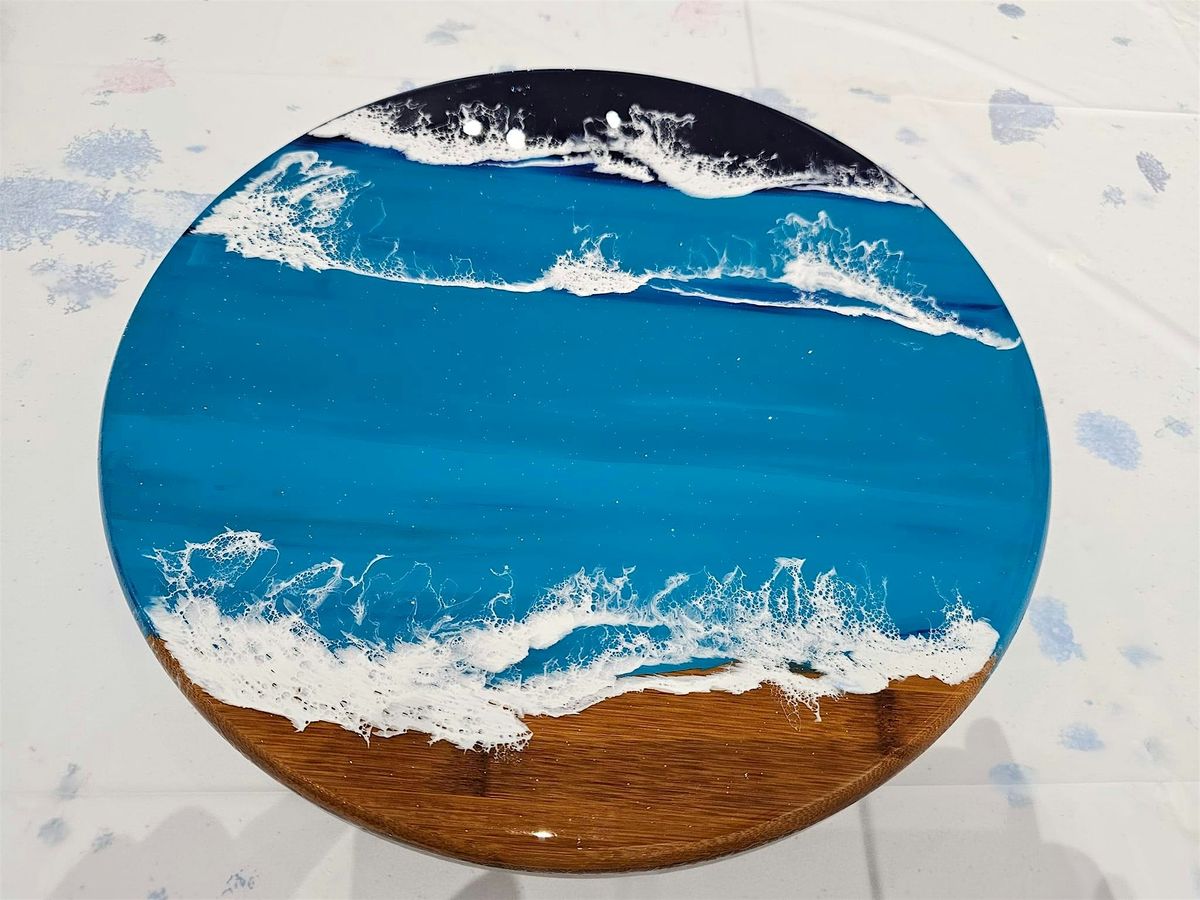 Acrylic Paint & Resin Bamboo Coastal Lazy Susan